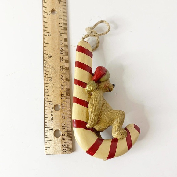 Vintage Ornament Bear Santa Hat Sitting On Candy Cane Folk Art 2001 Signed BP - Picture 4 of 9